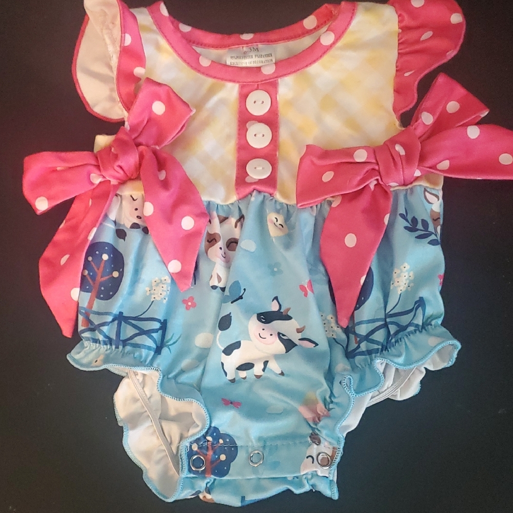 Adorable Farm Animal Baby Romper with Pink Bows